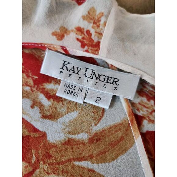 Kay Unger Women's Silk Chiffon Floral Ruffles Cardigan Petites 2 - Picture 4 of 8